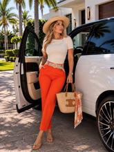 Load image into Gallery viewer, PANTS LINEN STRETCH ORANGE BELT INCLUDED

